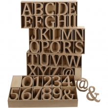 Bokstäver, siffror och symboler MDF H: 8 cm 240 st Träbokstäver
