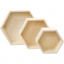 Sexkantiga - Förvaringslådor - Plywood - H: 14,8+19+24,2 cm