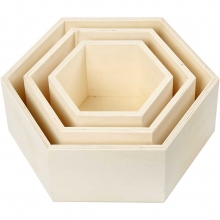 Sexkantiga Förvaringslådor Plywood H: 14,8+19+24,2 cm Ask Låda Förvaring av Trä