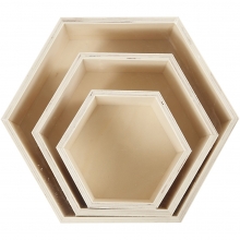 Sexkantiga Förvaringslådor Plywood H: 14,8+19+24,2 cm Ask Låda Förvaring av Trä