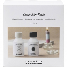 Två flaskor med resin och härdare, 2x150 ml klar vätska, avsedda för gjutning.