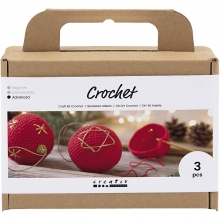 DIY Kit - Virka Röda Julkulor med Broderi