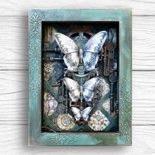 Schablon 12x25 cm - Gardens of Time - Clock and Butterfly