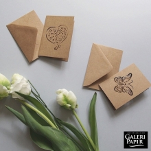 Kort och Kuvert Mini 70x100 mm Natur Hjärta 5 st Små