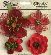 Tygblommor Petaloo Mixed Textured Blossoms Red 4 st
