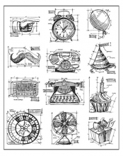 Tim Holtz Cling Stamps Set 7"X8.5" Mini Blueprints #4 Stämplar Uppdelat på Tillverkare