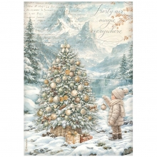 Decoupage Papper Stamperia - White Christmas Tree by the Lake
