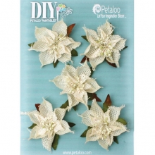 Tygblommor Christmas Flowers DIY Petaloo Burlap Poinsettias 2.5" 5 st Ivory