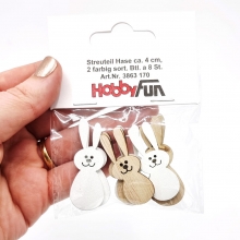 Trädekoration Påskharar - Vit & Natur - 4 cm - 8 st