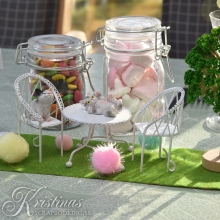 Miniatyr - Sittgrupp av Metall - Vit - 6,5 cm