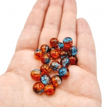 Glaspärlor 8 mm - Sparkle Red / Blue - 20 st