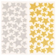 Glitter Foam Stickers - Guld/Silver Stjärnor - 132 st
