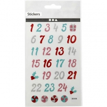 Glitter Stickers - Kalendersiffror 1-24 - 10x16 cm
