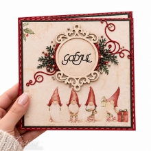 Tre detaljerade chipboardramar i beige naturton i olika storlekar med laserskurna ornament.