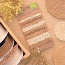 Juteband med Spets Creme 3 st á 1 m Julband