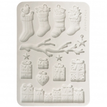 Silikonform A5 - White Christmas Socks and Presents - Stamperia