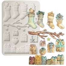 Silikonform A5 - White Christmas Socks and Presents - Stamperia