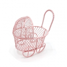 Miniatyr Barnvagn Rosa Metall 7 cm till scrapbooking, pyssel och hobby