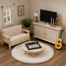 Miniatyr Soffa med tygklädsel Beige 8,5x4,8 cm