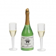 Miniatyr Champagneflaska med Glas 3 delar