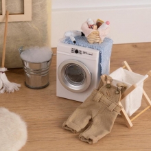 Miniatyr tvättmaskin badrum toalett dockhus
