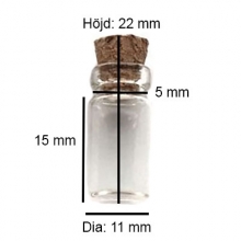 Miniatyrflaskor av Glas - Kork & Hängare - 11x22 mm - 3 st