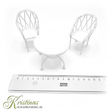 Miniatyr - Sittgrupp av Metall - Vit - 6,5 cm