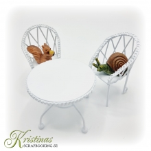 Miniatyr - Sittgrupp av Metall - Vit - 6,5 cm