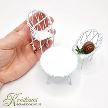 Miniatyr - Sittgrupp av Metall - Vit - 6,5 cm