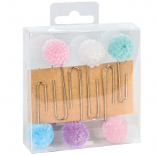 Dekorativa Gem Med Pompom 6 st - Paper Clip - Pastell