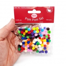 Pompoms - 0,45 cm - Mixade Färger - 100 st