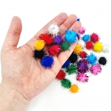 Pompoms - 15 + 20 mm - Glitter Färger - 33 st
