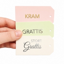 Etiketter - Grattis Tags - 18 st - Pastellfärger