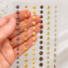 Självhäftande Rhinestones & Pearls - Gold - 90 st