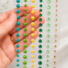 Självhäftande Rhinestones & Pearls - Green - 90 st