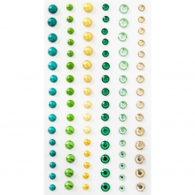 Självhäftande Rhinestones & Pearls - Green - 90 st