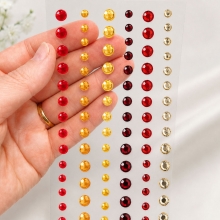 Självhäftande Rhinestones & Pearls - Red - 90 st