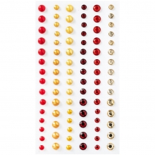 Självhäftande Rhinestones & Pearls - Red - 90 st
