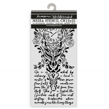 Schablon 12x25 cm - Gardens of Time - Clock and Writing