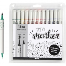 Sketch Marker - Mixade färger - 1+2-5 mm - 12 st