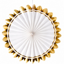 Solfjäder Pappersrosett - 30 cm - Vit Med Guldkant