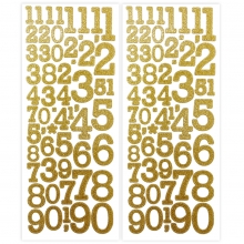 Glitterstickers 10 x 24 cm Guld Siffror 2 ark Klistermärken