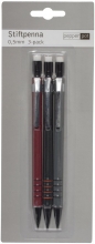 3 st Stiftpennor med suddgummi. Propex 3. 0,5 mm.