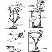 Tim Holtz Cling Stamps 7"X8.5" Cocktails Blueprint Stämplar Uppdelat på Tillverkare