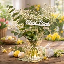 Glad Påsk Skylt Med Pinne - Vit - 9 x 2,5 cm