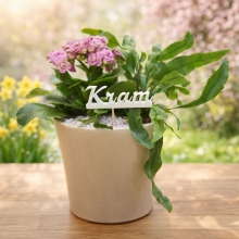 Kram - Skylt På Pinne - Blomma Text