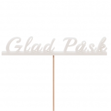 Glad Påsk Skylt Med Pinne - Vit - 9 x 2,5 cm