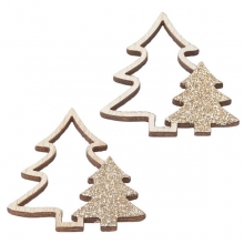 Trädekorationer - Julgranar med Glitter - 4 cm - 4 st