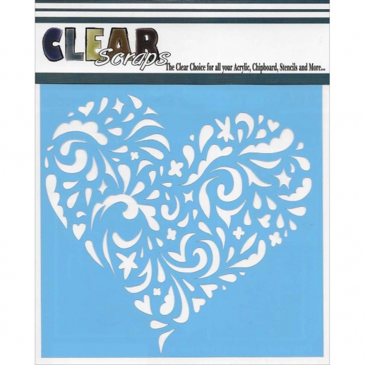 Schablon Clear Scraps 6”x6” Swirl Heart Schabloner