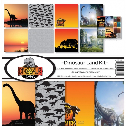 Paper Kit 12x12 Reminisce Dinosaur Land till scrapbooking, pyssel och hobby